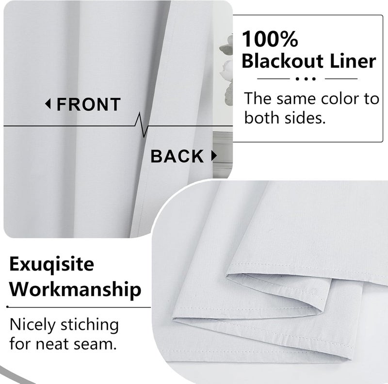 SimpleBrand 100% Blackout Greyish White Curtain Liner for Small Window, 100% Darkening Thermal Insulated Blackout Liners for 63 Inch Curtains, 2 Liners Per Set with 18 Pieces Rings, Each 50" W x 58" L - Image 4